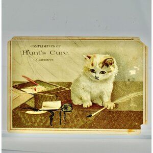Hunt's Cure Antique Victorian Trading Trade Card Cat Spilled Ink
